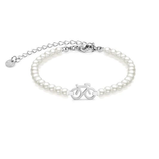 Pearl Silver Bike Chain Bracelet