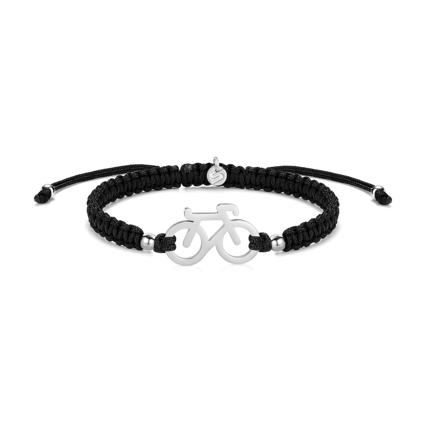 Silver Bike Black Braided Bracelet