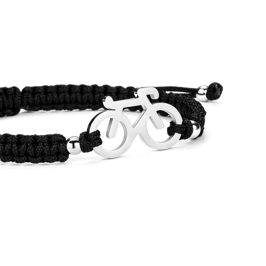 Silver Bike Black Braided Bracelet
