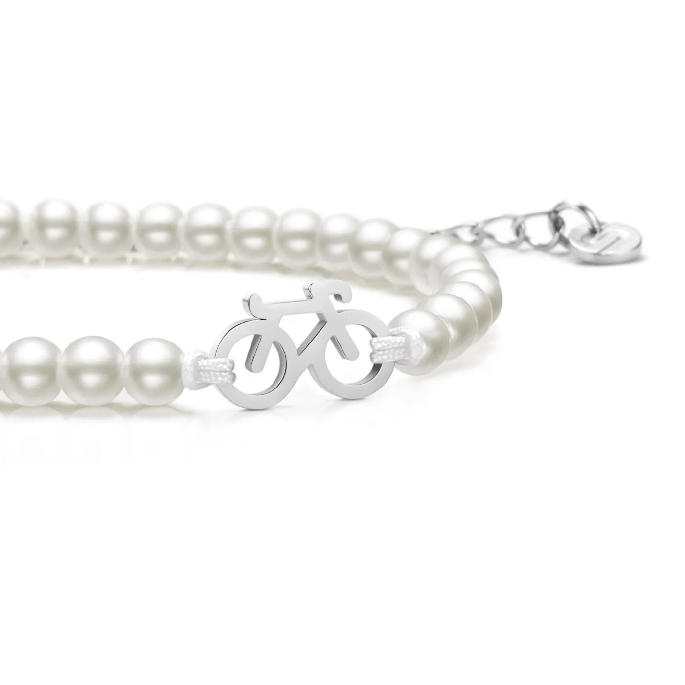 Pearl Silver Bike Chain Bracelet