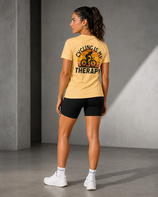 CYCLING IS MY THERAPY - T-shirt - Geel